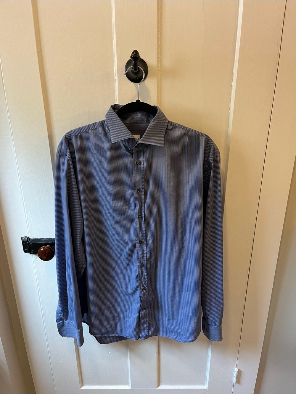 ARMANI Collezioni Dress Shirt L 41 / 16 Blue and White Striped